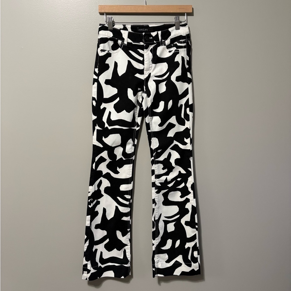 Marc Cain Flared Mid Rise Jean Black and White Abstract Print